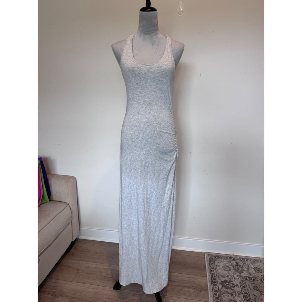Athleta Womens Gray Heathered Ruched Side Slit Racerback Maxi Dress Size S